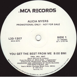 Alicia Myers You Get The Best From Me (Say Say Say) /   I Want To Thank You USED VINYL 12INCH 33 S RPM PROMO