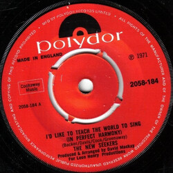 The New Seekers I'd Like To Teach The World To Sing (In Perfect Harmony) Vinyl 7" USED