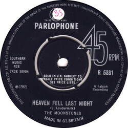 The Moonstones (6) Heaven Fell Last Night USED VINYL 7INCH 45 RPM
