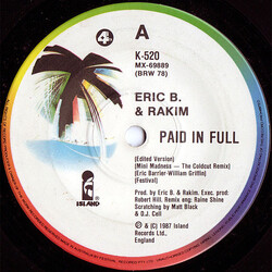 Eric B. & Rakim Paid In Full USED VINYL 7INCH