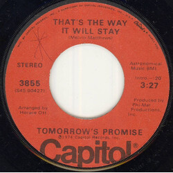 Tomorrow's Promise That's The Way It Will Stay / The Only One For Me USED VINYL 7INCH SINGLE