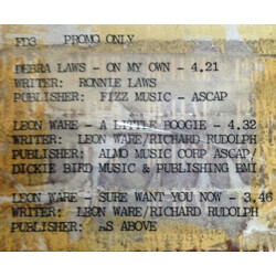 Debra Laws / Leon Ware On My Own / A Little Boogie / Sure Want You Now USED VINYL 12INCH 33 S RPM SINGLE SIDED WHITE LABEL
