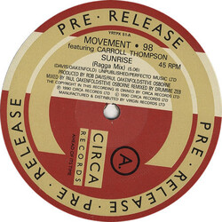 Movement 98 / Carroll Thompson Sunrise (The Ragga Remixes) USED VINYL 12INCH 45 RPM PROMO