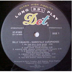 Billy Vaughn Nashville Saxophones Vinyl LP USED