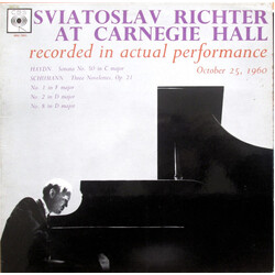 Sviatoslav Richter At Carnegie Hall Recorded In Actual Performance October 25, 1960 Vinyl LP USED