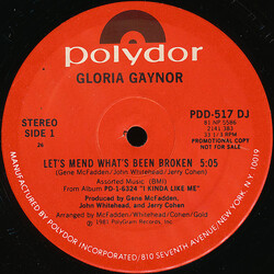 Gloria Gaynor Let's Mend What's Been Broken USED VINYL 12INCH 33 S RPM PROMO STEREO