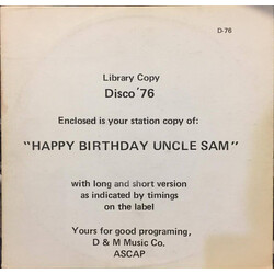 Disco '76 Happy Birthday Uncle Sam USED VINYL 12INCH 33 S RPM PROMO STEREO