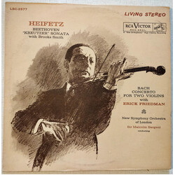 Jascha Heifetz / Ludwig Van Beethoven / Johann Sebastian Bach / Brooks Smith (2) Sonata No. 9 In A "Kreutzer" Vinyl LP USED
