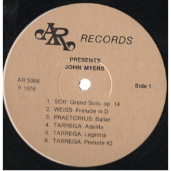 John Myers (15) Plays Music Of Giuliani, Sor, Weiss & Tarrega Vinyl LP USED