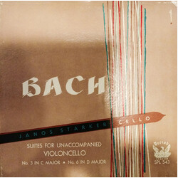Johann Sebastian Bach / Janos Starker Suites For Unaccompanied Violoncello No. 3 In C Major No. 6 In D Major Vinyl LP USED