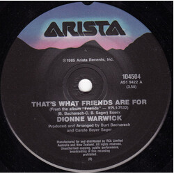 Dionne Warwick That's What Friends Are For VINYL 7" USED