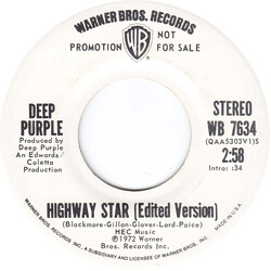 Deep Purple Highway Star USED VINYL 7INCH 45 RPM SINGLE PROMO