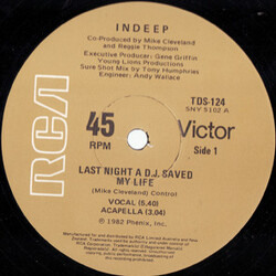 Indeep Last Night A D.J. Saved My Life USED VINYL 12INCH 45 RPM SINGLE