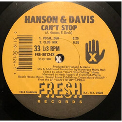 Hanson & Davis Can't Stop VINYL 12" USED