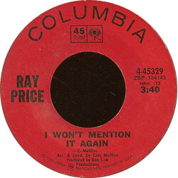 Ray Price I Won't Mention It Again USED VINYL 7INCH 45 RPM SINGLE
