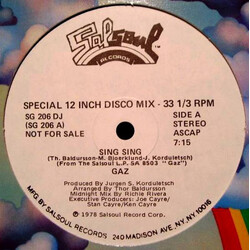Gaz Sing Sing USED VINYL 12INCH 33 S RPM SINGLE PROMO STEREO