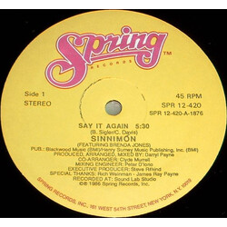 Sinnamon Say It Again USED VINYL 12INCH SINGLE