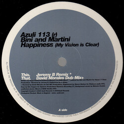Bini & Martini Happiness (My Vision Is Clear) (Jeremy B Mix / Morales Dub) VINYL 12" USED