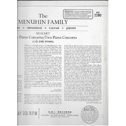 Wolfgang Amadeus Mozart / Yehudi Menuhin / Hephzibah Menuhin / Yaltah Menuhin / Jeremy Menuhin / Fou Ts'Ong Mozart - Three Piano Concerto - The Menuhi