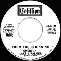 Emerson, Lake & Palmer From The Beginning USED VINYL 7INCH 45 RPM SINGLE PROMO STEREO MONO