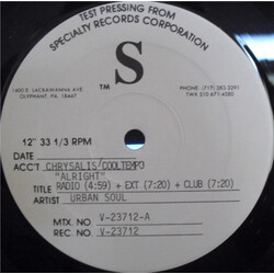 Urban Soul Alright USED VINYL 12INCH 33 S RPM TEST PRESSING