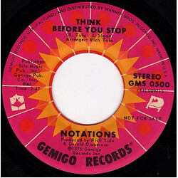 The Notations Think Before You Stop USED VINYL 7INCH 45 RPM SINGLE PROMO