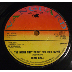 Joan Baez The Night They Drove Old Dixie Down Vinyl 7" USED