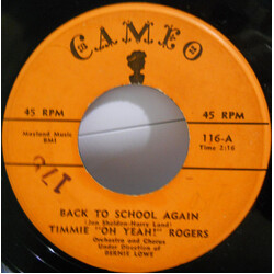 Timmie Rogers Back To School Again USED VINYL 45 RPM 7INCH