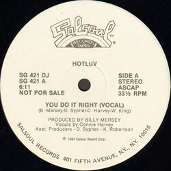 Hotluv You Do It Right USED VINYL 12INCH 33 S RPM SINGLE PROMO STEREO