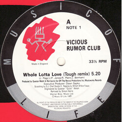 Vicious Rumor Club Whole Lotta Love USED VINYL 12INCH 33 S RPM