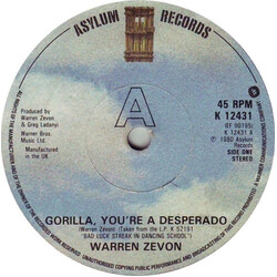 Warren Zevon Gorilla, You're A Desperado / Empty Handed Heart USED VINYL 7INCH 45 RPM SINGLE