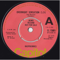 Raspberries Overnight Sensation (Hit Record) Vinyl 7" USED