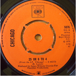 Chicago (2) 25 Or 6 To 4 Vinyl 7" USED