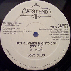 Love Club (3) Hot Summer Nights USED VINYL 12INCH 45 RPM SINGLE PROMO