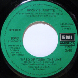 Rocky Burnette Tired Of Toein' The Line / Boogie Down In Mobile, Alabama Vinyl 7" USED