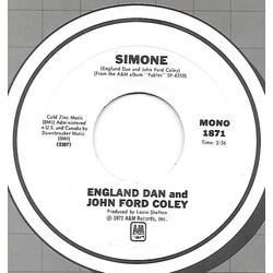 England Dan & John Ford Coley Simone Vinyl 7" USED