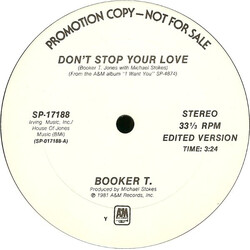 Booker T. Jones Don't Stop Your Love USED VINYL 12INCH 33 S RPM PROMO STEREO