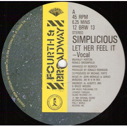 Simplicious Let Her Feel It USED VINYL 12INCH 45 RPM STEREO