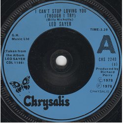Leo Sayer I Can't Stop Loving You (Though I Try) Vinyl 7" USED