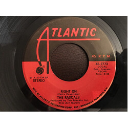The Rascals Right On USED VINYL 7INCH 45 RPM SINGLE STEREO