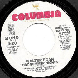 Walter Egan Hot Summer Nights USED VINYL 7INCH 45 RPM SINGLE PROMO