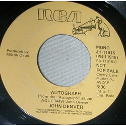John Denver Autograph USED VINYL 7INCH 45 RPM PROMO