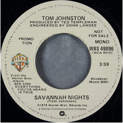 Tom Johnston Savannah Nights USED VINYL 7INCH 45 RPM PROMO STEREO MONO