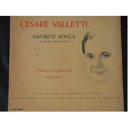Cesare Valletti Favorite Songs from his Town Hall Recital, October 28, 1960 Vinyl LP USED
