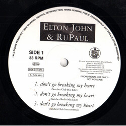 Elton John / RuPaul Don't Go Breaking My Heart USED VINYL 12INCH 33 S RPM EP PROMO