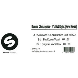 Dennis Christopher It's Not Right (New Mixes) USED VINYL 12INCH TEST PRESSING