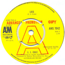 J.J. Cale Lies / Riding Home USED VINYL 7INCH SINGLE PROMO