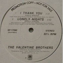 The Valentine Brothers I Thank You USED VINYL 12INCH 33 S RPM PROMO STEREO
