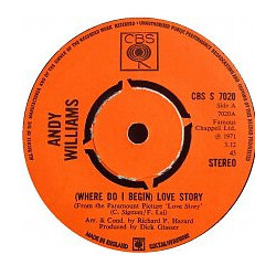 Andy Williams (Where Do I Begin) Love Story USED VINYL 7INCH 45 RPM SINGLE STEREO