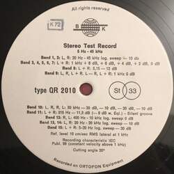No Artist Stereo Test Record 5 Hz - 45 kHz Vinyl LP USED